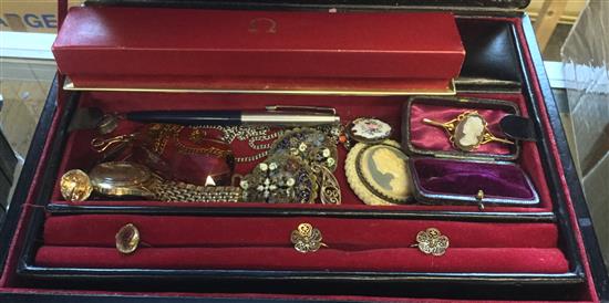 A ladys Omega wrist watch, a silver cigarette case, a 9ct gold cameo brooch, a citrine ring and other costume jewellery